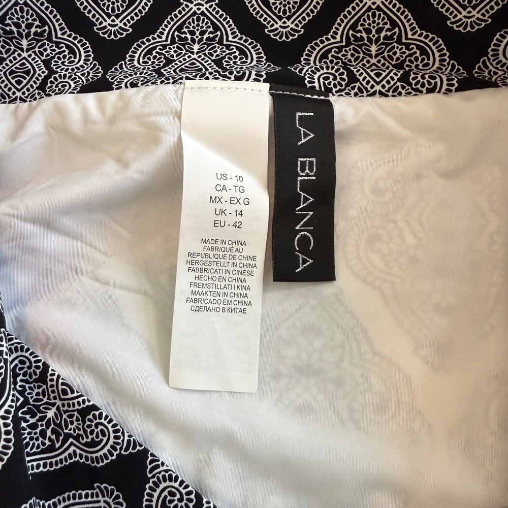LA BLANCA Black White Medallion High Waist‎ Bikini Swim Bottoms Size 10 UPF 50+ - Picture 5 of 9